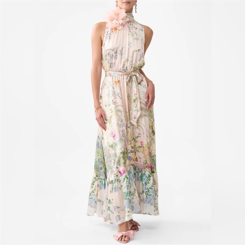 Camilla Blush Floral High-Neck Maxi Dress